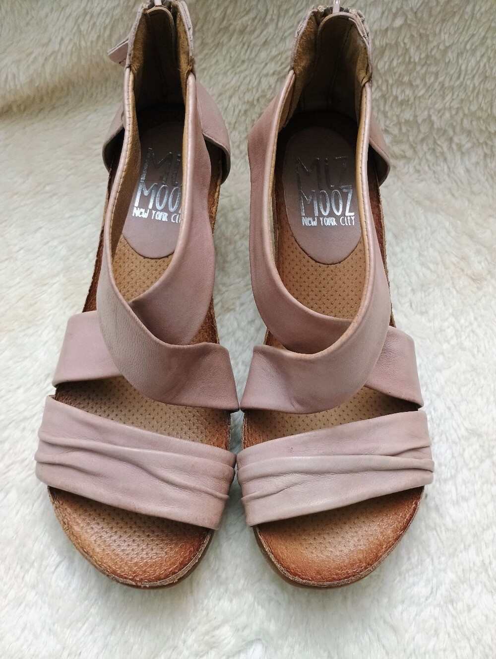 Miz Mooz Molly Dusty Pink Leather Wedge Sandals Size 38